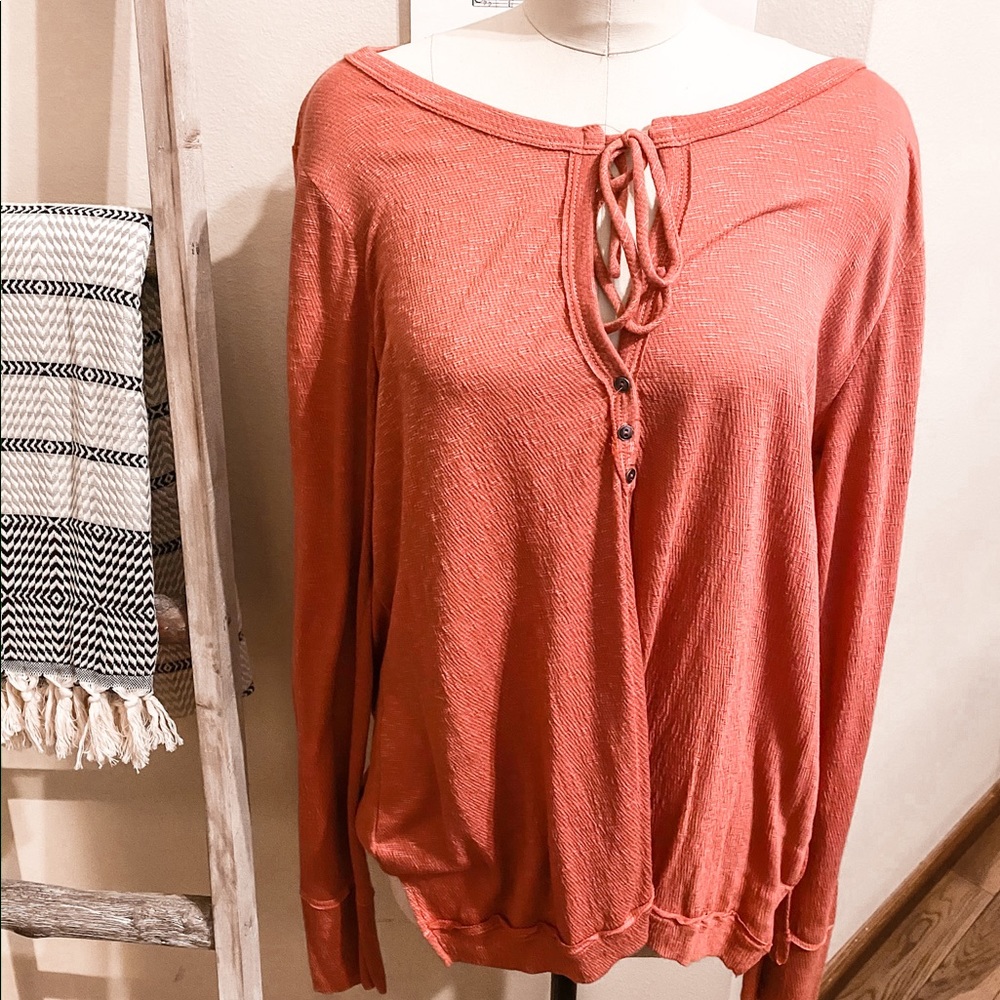 PPLA Women’s Tie Coral Long Sleeve Top Med NWT